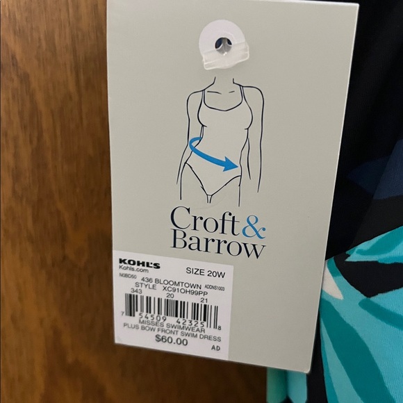 Croft & Barrow Blue and Green Patterned Swim dress - Picture 4 of 5